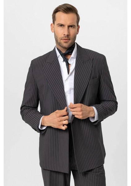Füme Kruvaze Kapama Çizgili Erkek Blazer Ceket modelleri