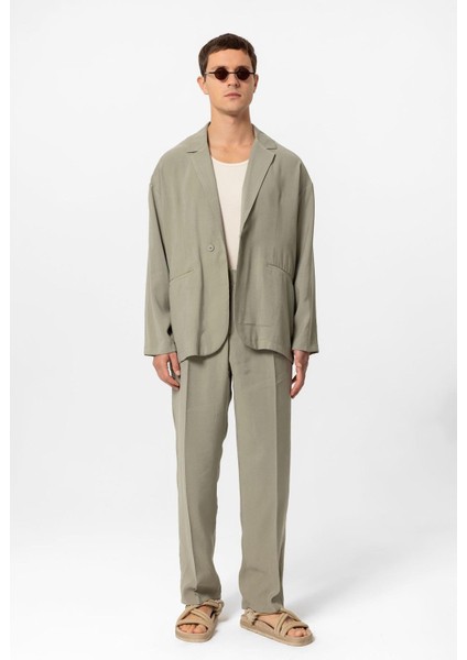 Haki Oversize Astarsız Erkek Blazer Ceket