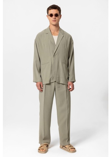 Haki Oversize Astarsız Erkek Blazer Ceket