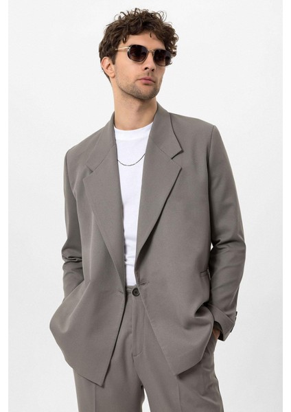 Açık Haki Kruvaze Kapama Fleto Cepli Erkek Blazer Ceket