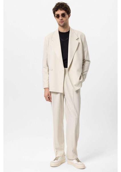 Ekru Kruvaze Kapama Fleto Cepli Erkek Blazer Ceket
