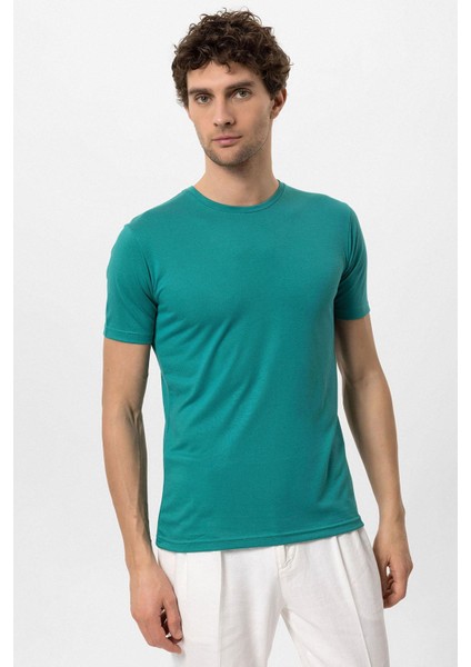 Yeşil Bisiklet Yaka Slim Fit Erkek T-Shirt fiyatları