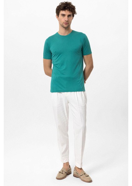 Yeşil Bisiklet Yaka Slim Fit Erkek T-Shirt modelleri