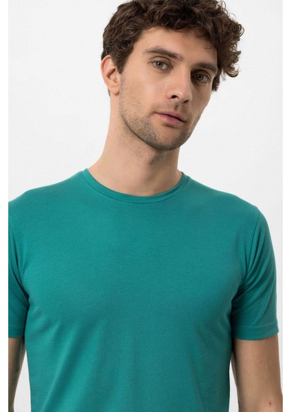 Yeşil Bisiklet Yaka Slim Fit Erkek T-Shirt fırsatları