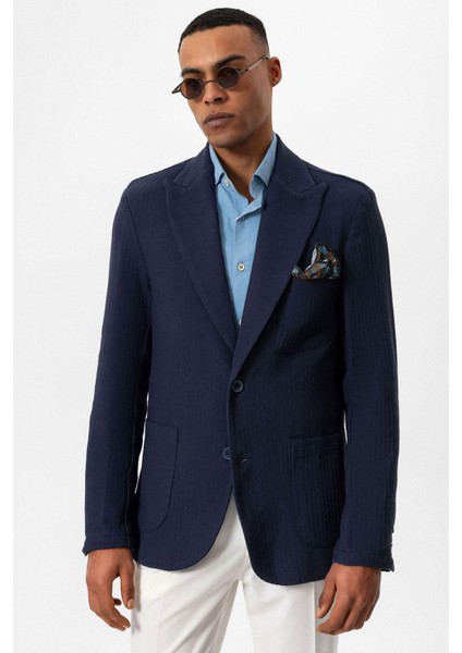 Lacivert Torba Cepli Astarsız Erkek Blazer Ceket