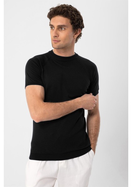 Siyah Bisiklet Yaka Triko T-Shirt modelleri