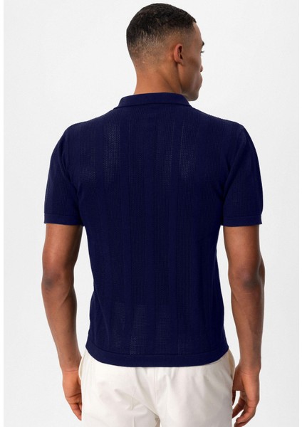 Lacivert Polo Yaka Fermuarlı Örme Erkek T-Shirt indirimleri