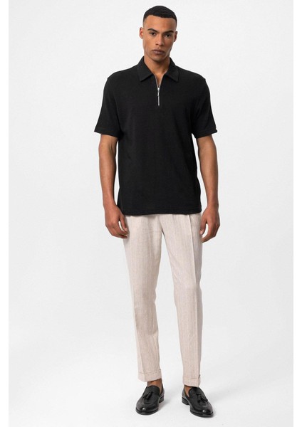 Siyah Polo Yaka Fermuarlı Erkek T-Shirt modelleri