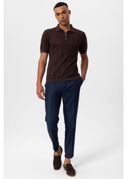 Kahve Polo Yaka Fermuarlı Örme Erkek T-Shirt fiyatları