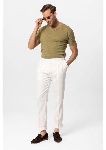 Haki V Yaka Basic Erkek T-Shirt modelleri