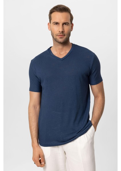 Lacivert V Yaka Basic Erkek T-Shirt