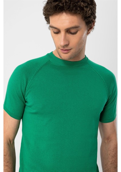 Yeşil Bisiklet Yaka Triko T-Shirt