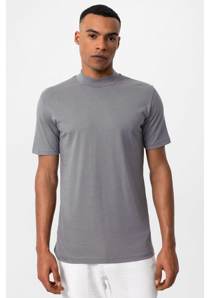 Koyu Gri Slim Fit Basic T-Shirt