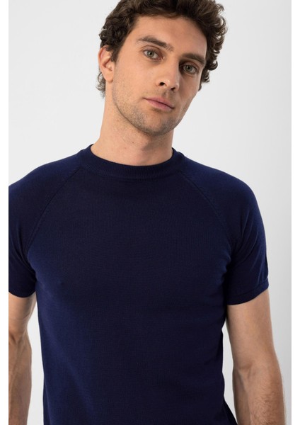 Lacivert Bisiklet Yaka Triko T-Shirt