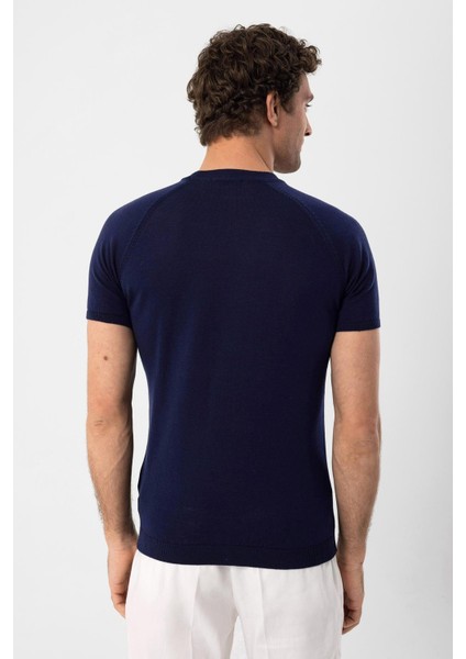 Lacivert Bisiklet Yaka Triko T-Shirt