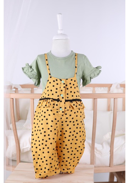 Puantiyeli Askılı Tulum Bluz Kız Bebek Çocuk Yazlık Takım 831