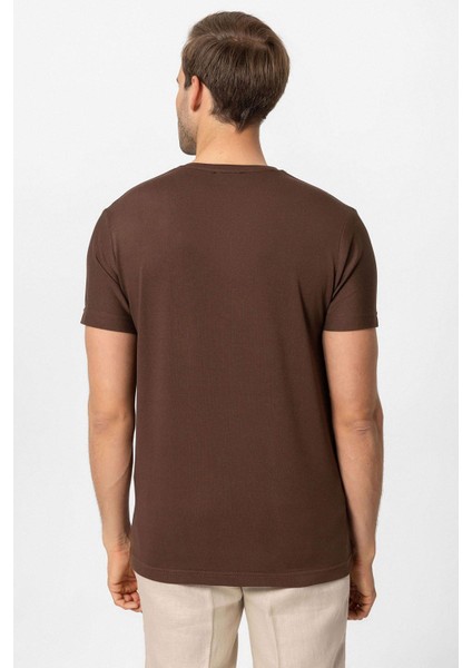 Kahve Basic V Yaka Erkek T-Shirt indirimleri
