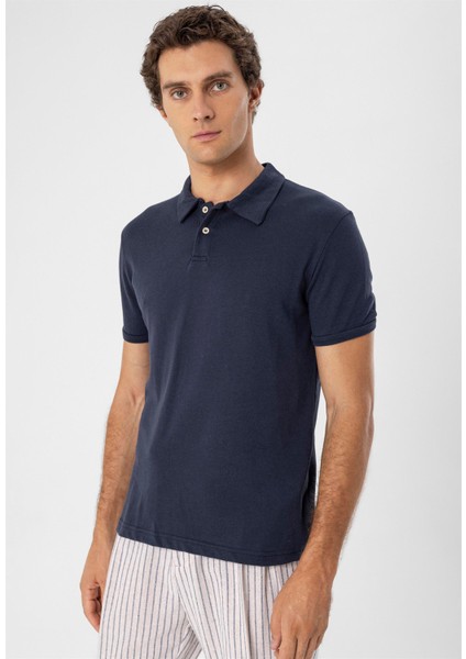 Lacivert Polo Yaka Slim Fit Erkek T-Shirt