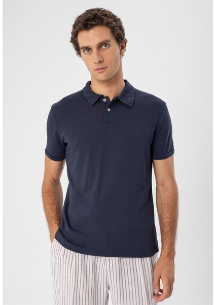 Lacivert Polo Yaka Slim Fit Erkek T-Shirt