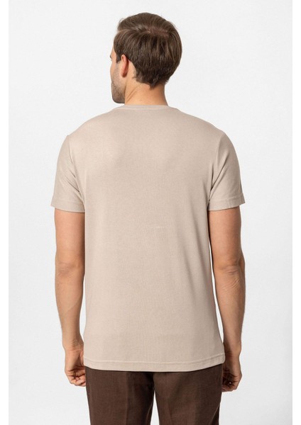 Koyu Bej Basic V Yaka Erkek T-Shirt indirimleri
