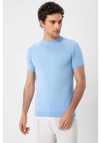 Bebe Mavi Bisiklet Yaka Triko T-Shirt