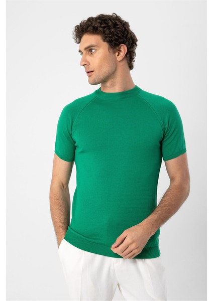 Yeşil Bisiklet Yaka Triko T-Shirt modelleri