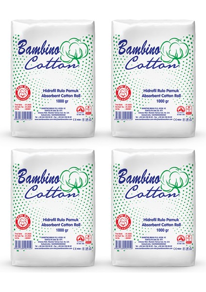 Bambino Cotton Hidrofil Rulo Pamuk 1000 gr x 4