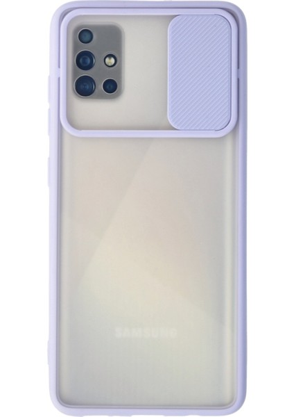 Samsung Galaxy A71 Kılıf Palm Buzlu Kamera Sürgülü Silikon - Lila