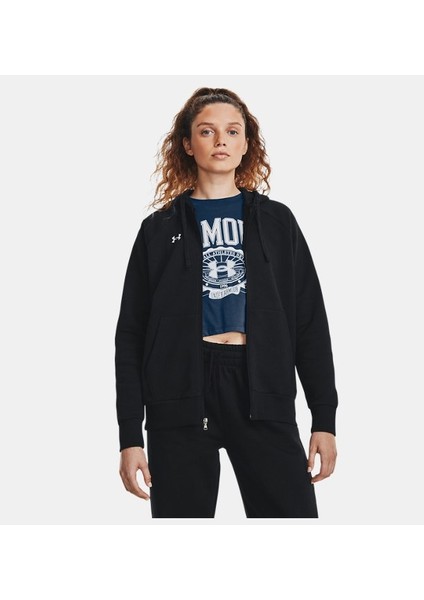 Kadın Kapüşonlu Tam Fermuarlı Sweatshirt Düz Desenli Rahat Kesim Siyah