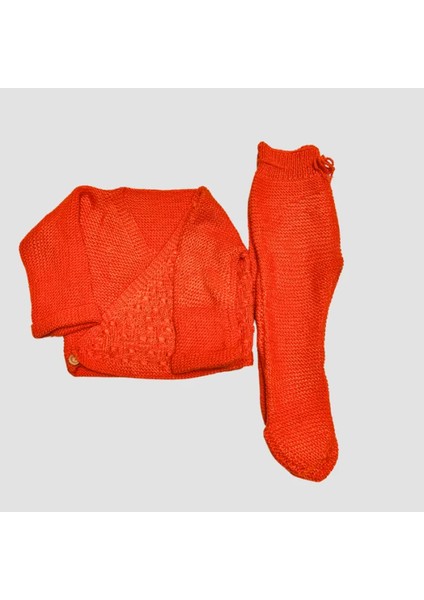 El Örgüsü Bebek Hastane Çıkışı Zıbın ve Patikli Pantolon 2 Li Takım 3-6 Ay - Turuncu