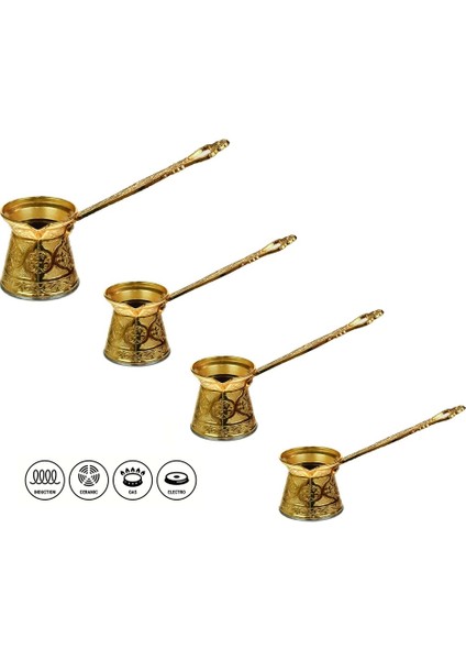 Desenli Döküm 4'lü Gold Cezve Seti Indüksiyon Uyumlu