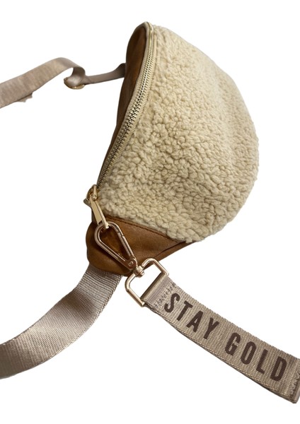 Stay Gold Teddy Kumaş Ayarlanabilir Askılı Bel Ve Omuz Çantası, 2 Bölmeli - Anahtarlıklı Waist Bag