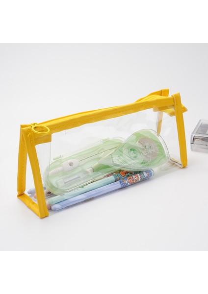 Büyük Kapasiteli Şeffaf Yüksek Görünümlü Öğrenci Kalem Çantası Basit Kırtasiye Çantası Su Geçirmez Fermuarlı Kalem Çantası Üçgen Kırtasiye Kutusu (Yurt Dışından)