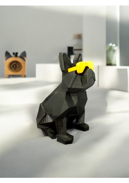 Meg Art 3D Dekoratif French Bulldog Biblosu Gözlüklü Köpek Biblo Heykel 20CM