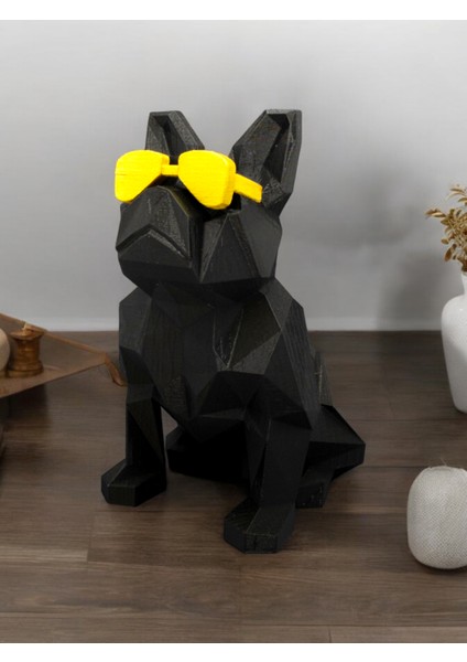 Meg Art 3D Dekoratif French Bulldog Biblosu Gözlüklü Köpek Biblo Heykel 20CM