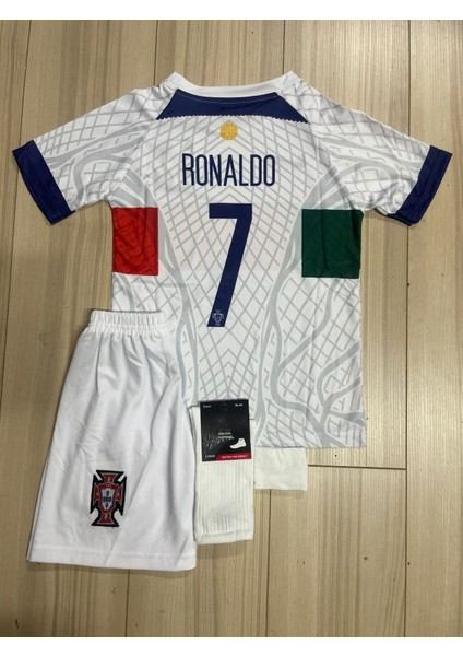 Portekiz Ronaldo 7 Numara Beyaz Dünya Kupası Çocuk 4'lü Forma Takımı Set PLKBB12