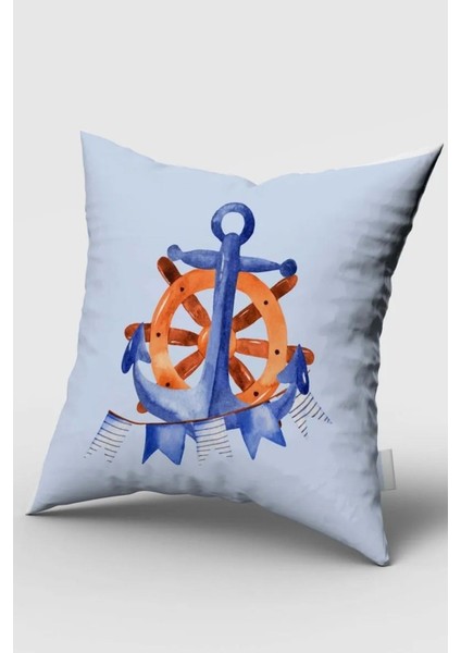 Mavi Deniz Çapacı, Çift Taraflı, Ithal Kadife Kumaş, Çocuk Bebek Odası Kırlent Kılıfı