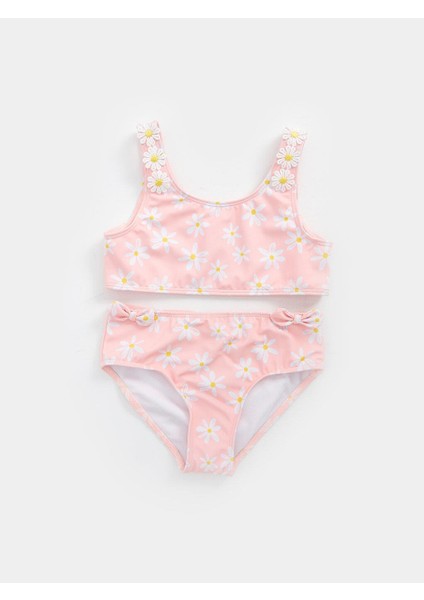 Bisiklet Yaka Çiçekli Kız Bebek Bikini Takımı