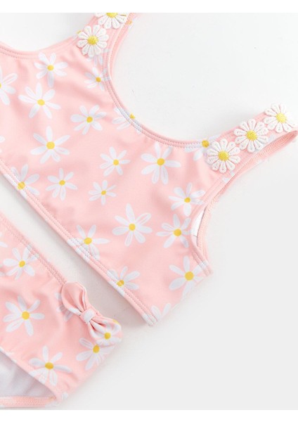 Bisiklet Yaka Çiçekli Kız Bebek Bikini Takımı