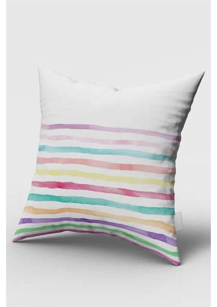 Rengarenk Stilli Yan Çizgiler, Çift Taraflı, Ithal Kadife Kumaş, Çocuk Bebek Odası Kırlent Kılıfı