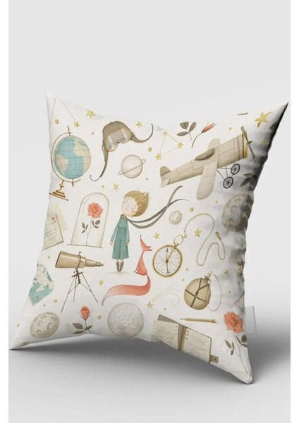 Küçük Prens ve Dünyası, Çift Taraflı, Ithal Kadife Kumaş, Çocuk Bebek Odası Kırlent Kılıfı