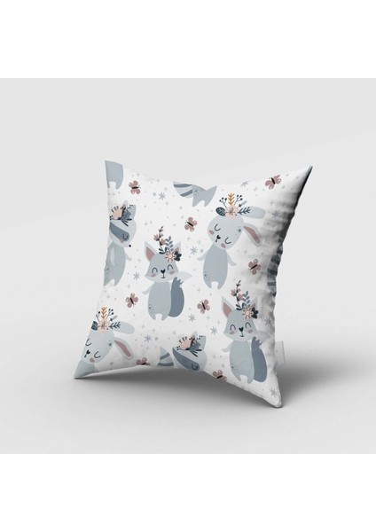 Sevimli Rakun, Gri, Çift Taraflı, Ithal Kadife Kumaş, Çocuk Bebek Odası Kırlent Kılıfı