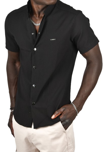 Gofre Kumaş Hakim Yaka Slim Fit Likralı Çıtçıtlı Kısa Kollu Gömlek 2403018 fırsatları