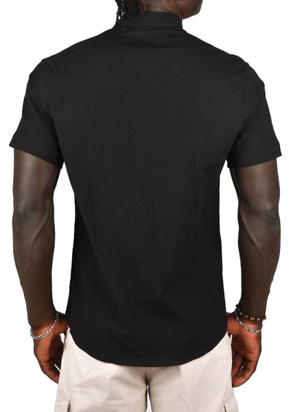 Gofre Kumaş Hakim Yaka Slim Fit Likralı Çıtçıtlı Kısa Kollu Gömlek 2403018 indirimleri