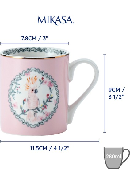 Mkcanctoo Fine China 280ML Düz Taraflı Kupa Kakadu