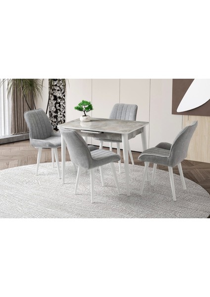 Milano Rambla Ahşap Salon Yemek Masa Sandalye Takımı 4 Sandalyeli Ortadan Açılır Büyüyen 90X140CM