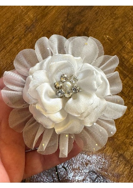 11X11 cm Zirkon Taş Romurcuklu Tül Broş Yaka Iğnesi