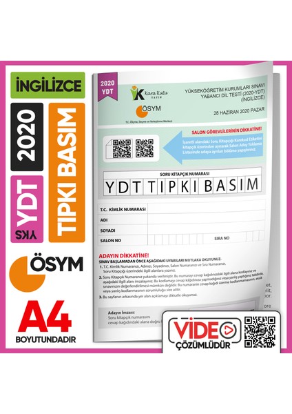 2020 YKS YDT İngilizce ÖSYM Tıpkı Basım Çıkmış Soru Deneme Kitapçığı (Video Çözümlü Türkiye Geneli)