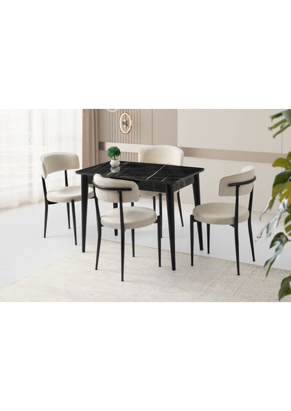 Milano Sonata Ahşap Salon Yemek Masa Sandalye Takımı 4 Sandalyeli Ortadan Açılır Büyüyen 70X120CM