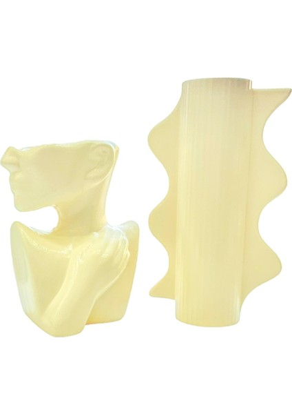 Soyut Yan Kadın ve Kelebek Vazo Saksı 2li Set